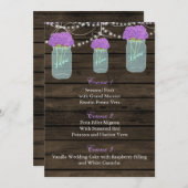 Purple Flowers Mason Jars Barn Wood Wedding Einladung (Vorne/Hinten)