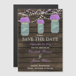 Purple Flowers Mason Jars Barn Wood Wedding Magneteinladung