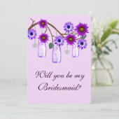 Purple Flowers Mason Jars Bridesmaid Card Einladung (Stehend Vorderseite)