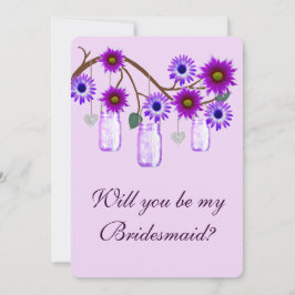 Purple Flowers Mason Jars Bridesmaid Card Einladung