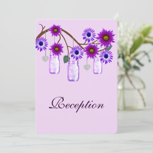 Purple Flowers Mason Jars Empfang Card Einladung (Stehend Vorderseite)