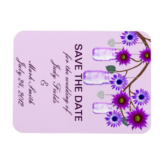 Purple Flowers Mason Jars speichern das Date Magne Magnet (Horizontal)