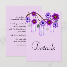 Purple Flowers Mason Jars Wedding Details Begleitkarte