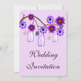 Purple Flowers Mason Jars Wedding Einladung