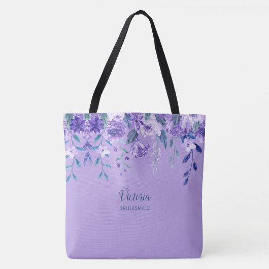 Purple Flowers Mit Monogramm Tote Bag Tasche (Vorderseite)