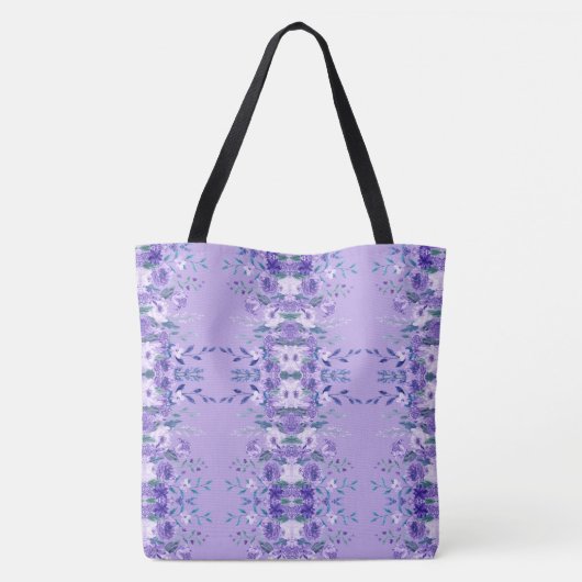 Purple Flowers Mit Monogramm Tote Bag Tasche (Rückseite)
