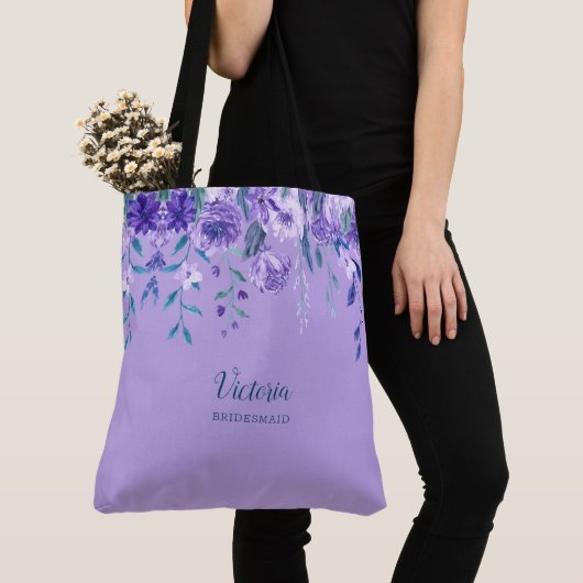 Purple Flowers Mit Monogramm Tote Bag Tasche (Von Nahem)