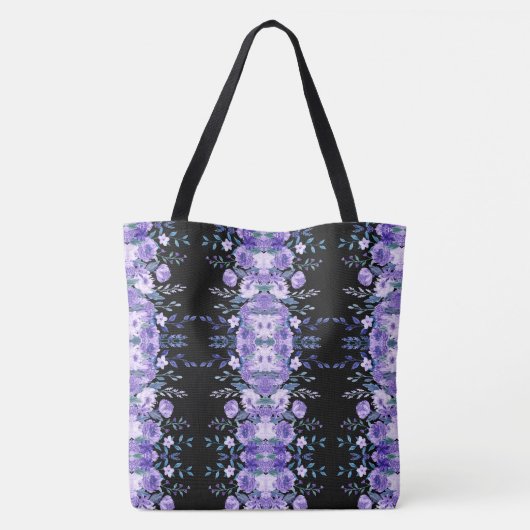 Purple Flowers Mit Monogramm Tote Bag Tasche (Rückseite)