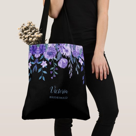 Purple Flowers Mit Monogramm Tote Bag Tasche (Von Nahem)