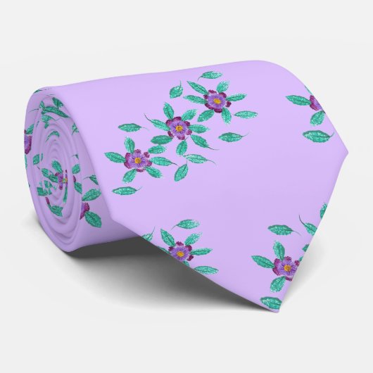 Purple Flowers on Lavender Pattern, Ties Krawatte (Gerollt)