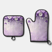 Purple Flowers Oven Mitt & Pot Holder Set (Vorderseite)