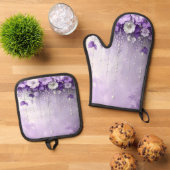 Purple Flowers Oven Mitt & Pot Holder Set (Oben Unten)