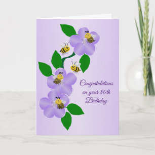 Purple Flowers Personalisiert 80. Geburtstag Karte