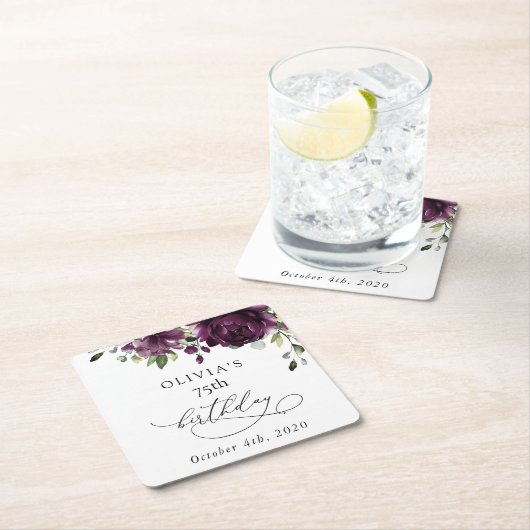 Purple Flowers, Plum Flowers, Boho, Birthday Rechteckiger Pappuntersetzer (Vor Ort)