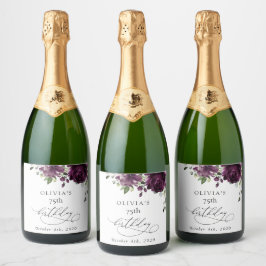 Purple Flowers, Plum Flowers, Boho, Birthday Schaumweinetikett