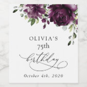 Purple Flowers, Plum Flowers, Boho, Birthday Weinetikett (Einzelnes Label)