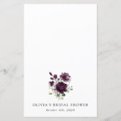 Purple Flowers, Plum Flowers, Bridal Shower Menu (Rückseite)