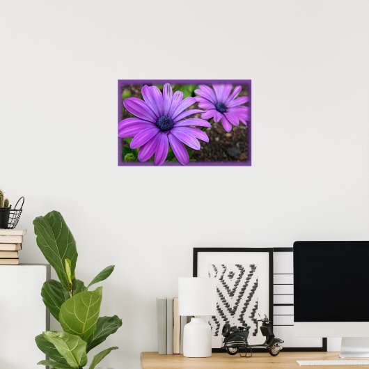 Purple Flowers Print Blue Daisis Art Poster (Heimbüro)
