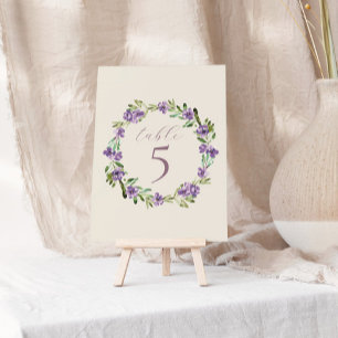 Purple Flowers Romantic Calligraphy Wedding Tischnummer