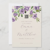 Purple Flowers Romantic Script Arch Foto Save The Date (Rückseite)