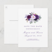 Purple Flowers Romantische Save the Date Ankündigungspostkarte (Vorne/Hinten)