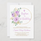Purple Flowers Taufe & Erster Geburtstag Einladung (Vorderseite)