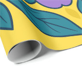 Purple Flowers & Teal Leaves on Yellow Background Geschenkpapier (Rolleneckpunkt)