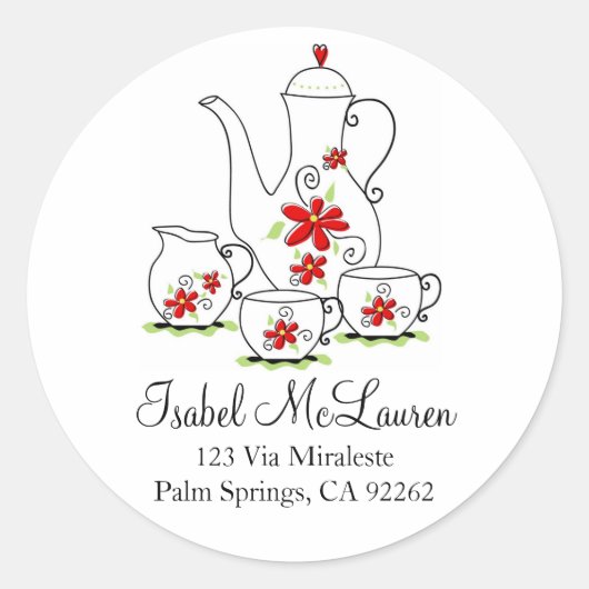 Purple Flowers Tee Set Address Labels Runder Aufkleber (Vorderseite)