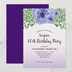 Purple Flowers Überraschung 60. Geburtstag Einladung