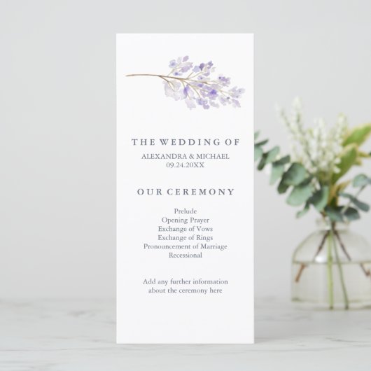 Purple Flowers und Branch Wedding Program Programm (Stehend Vorderseite)
