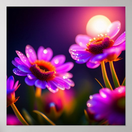 Purple Flowers und Dew Drops Foto Poster (Vorne)