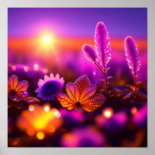 Purple Flowers und Dew Drops Foto Poster