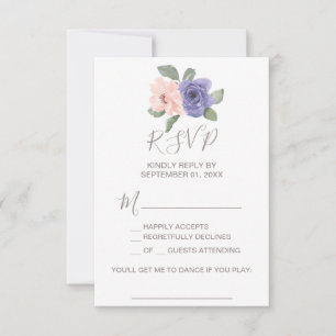 Purple Flowers und Lace Song Request RSVP Card Karte