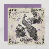 Purple Flowers Vintag Peacock Hochzeit Einladung (Vorne/Hinten)