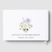 Purple Flowers, White Flowers, Greenery, Birthday Gästebuch (Rückseite)