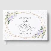 Purple Flowers, White Flowers, Greenery, Birthday Gästebuch (Vorderseite)