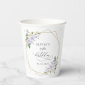 Purple Flowers, White Flowers, Greenery, Birthday Pappbecher (Rückseite)