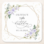 Purple Flowers, White Flowers, Greenery, Birthday Rechteckiger Pappuntersetzer (Vorderseite)