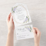 Purple Flowers, White Flowers, Greenery, Sweet 16 All In One Einladung<br><div class="desc">Invite friends and family in style and set the tone for your special day with this charming birthday invitation. Design features purple and white watercolor flowers,  greenery,  gold confetti and gold frame on white background.</div>