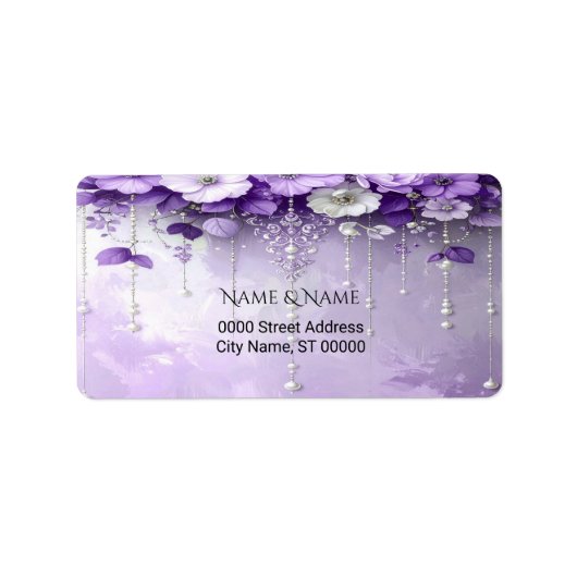 Purple Flowers with Dangling Pearls Address Label Adressaufkleber (Vorne)