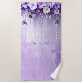 Purple Flowers with Dangling Pearls Beach Towel Strandtuch