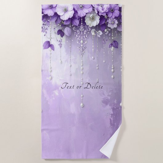 Purple Flowers with Dangling Pearls Beach Towel Strandtuch (Vorderseite)