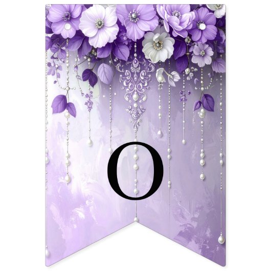 Purple Flowers with Dangling Pearls Bunting Flag Wimpelkette (Zweite Fahne)