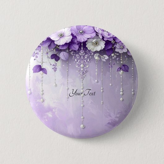 Purple Flowers with Dangling Pearls Button (Vorderseite)