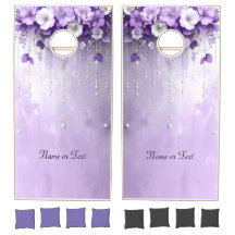Purple Flowers with Dangling Pearls Cornhole Set