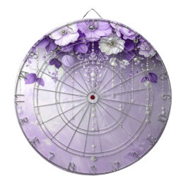 Purple Flowers with Dangling Pearls Dartboard Dartscheibe