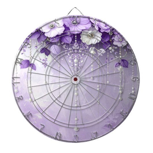 Purple Flowers with Dangling Pearls Dartboard Dartscheibe (vorne)