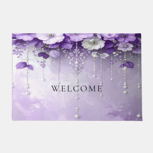 Purple Flowers with Dangling Pearls Doormat Fußmatte (Vorderseite)