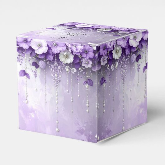 Purple Flowers with Dangling Pearls Favor Box Geschenkschachtel (Vorderseite)