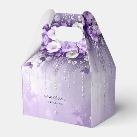 Purple Flowers with Dangling Pearls Favor Box Geschenkschachtel (Vorderseite)